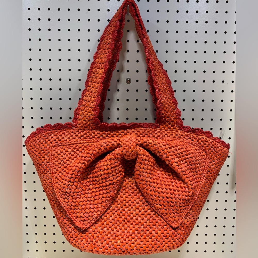 Kate Spade New York x Target Red Raffia Bow Straw Tote Bag